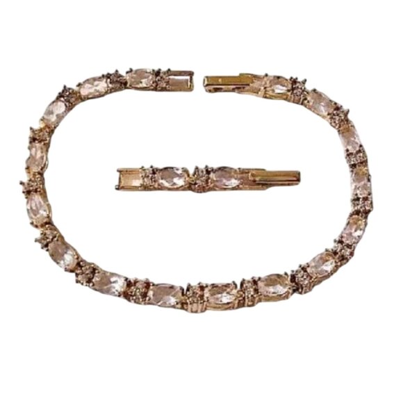 Avon White Sapphire Crystal Bracelet Gold Tone Ribs Links - Picture 2 of 5